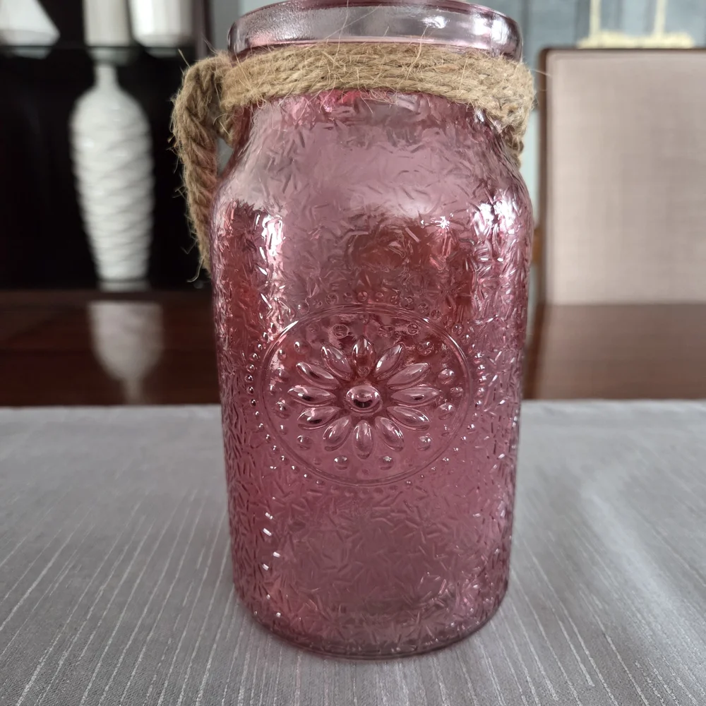 Pink Textured Glass Jar with Rope Handle - Picture 1 of 1